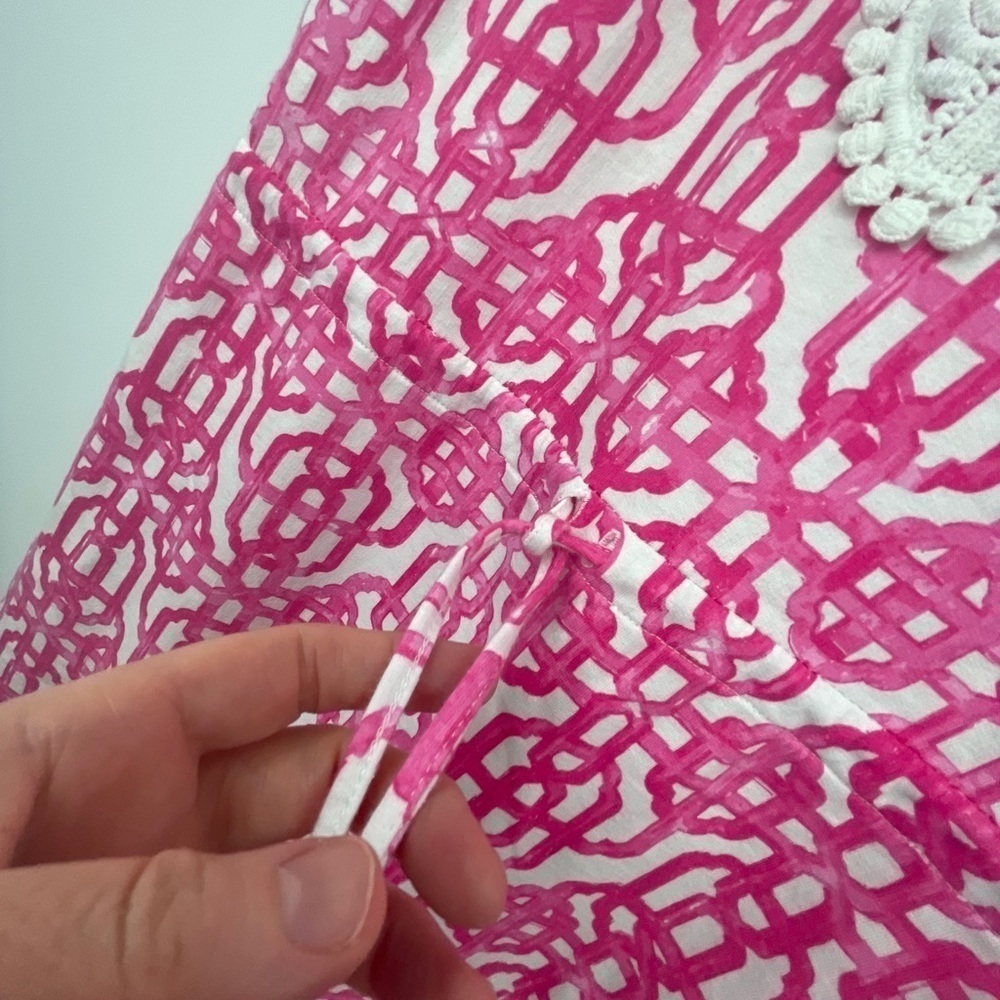 Mud Pie Boutique Sz M Pink White “Millie” Lattice Dress French Terry Lined - Picture 3 of 8